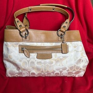 Coach Tan and Cream Shoulder Bag with Signature Design